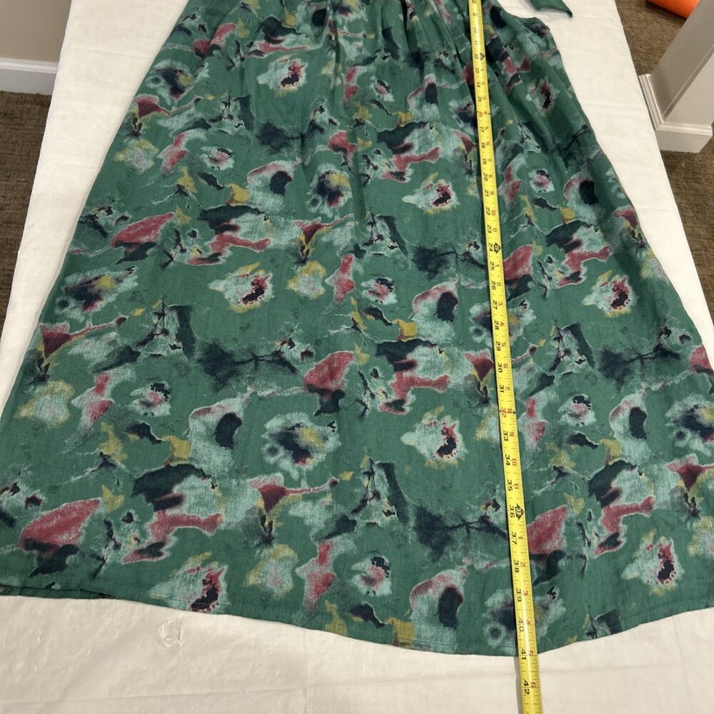 Bellambra Linen Midi Dress XL Green Floral Cottagecore Fairycore Coastal Beach - Picture 5 of 9